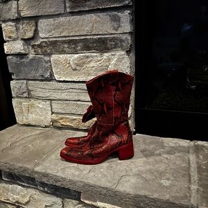 Hype Red Heeled Boots with Striking Design